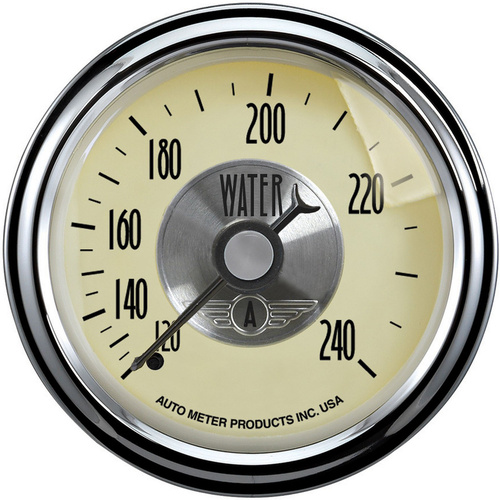 Autometer Gauge, Prestige, Water Temperature, 2 1/16 in., 240 Degrees F, Mechanical, Antique Ivory, Analog, Each