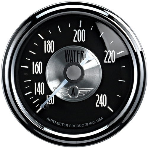 Autometer Gauge, Prestige, Water Temperature, 2 1/16 in., 240 Degrees F, Mechanical, Black Diamond, Analog, Each