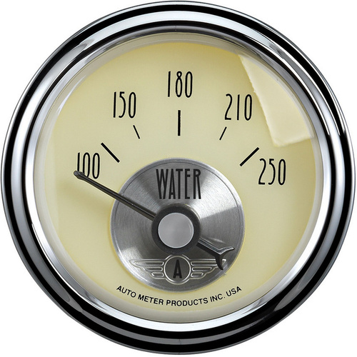 Autometer Gauge, Prestige, Water Temperature, 2 1/16 in., 250 Degrees F, Electrical, Antique Ivory, Analog, Each