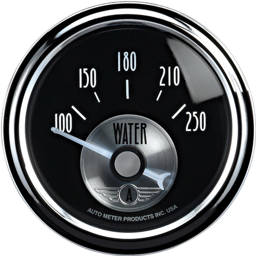 Autometer Gauge, Prestige, Water Temperature, 2 1/16 in., 250 Degrees F, Electrical, Black Diamond, Analog, Each