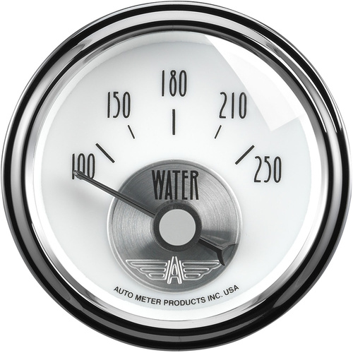 Autometer Gauge, Prestige, Water Temperature, 2 1/16 in., 250 Degrees F, Electrical, Pearl, Analog, Each