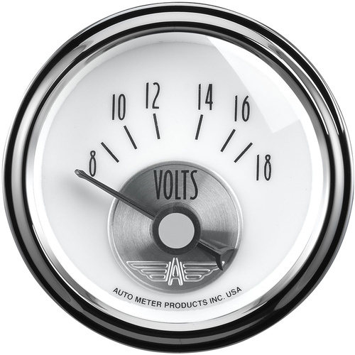 Autometer Gauge, Prestige, Voltmeter, 2 1/16 in., 18V, Electrical, Pearl, Analog, Each
