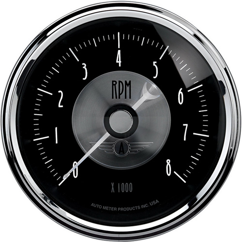 Autometer Gauge, Prestige, Tachometer, 3 3/8 in., 0-8K RPM, In-Dash, Black Diamond, Analog, Each