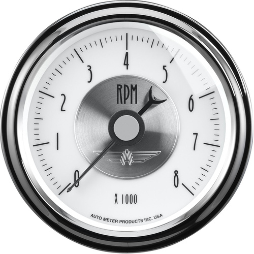Autometer Gauge, Prestige, Tachometer, 3 3/8 in., 0-8K RPM, In-Dash, Pearl, Analog, Each