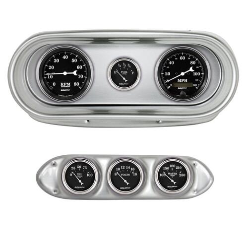 Autometer Direct Fit Dash Kit, Nova 62-65, Tach/Mph/Fuel/Oilp/Wtmp/Volt, Old Tyme Black, Old Tyme Bl