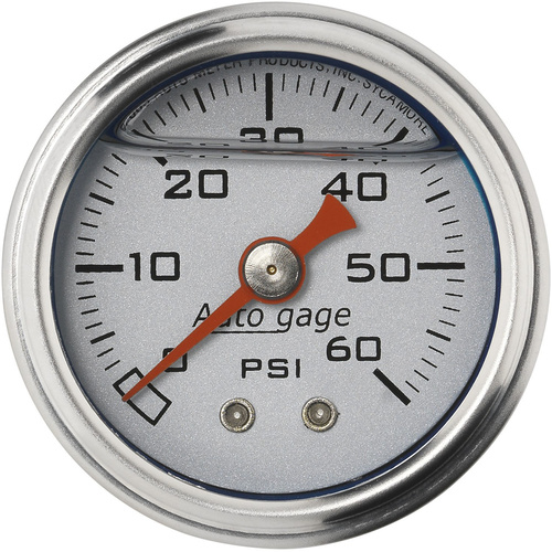 Autometer Gauge, Fuel Pressure, 1.5 in. Analog, 60psi, Liquid Filled, Mechanical, Silver, 1/8 in. NPTF Male, Each