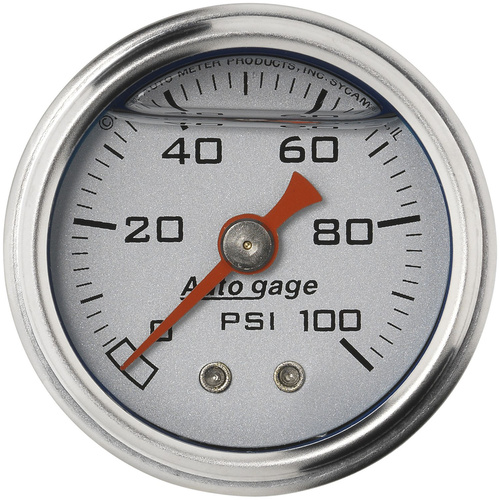 Autometer Gauge, Fuel Pressure, 1.5 in. Analog, 100psi, Liquid Filled, Mechanical, Silver, 1/8 in. NPTF Male, Each