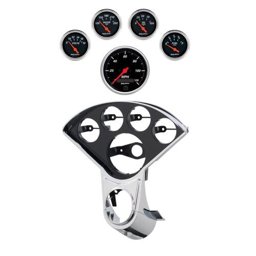 Autometer Direct Fit Dash Kit, (3 3/8" X1, 2 1/16" X4), Chevrolet 55-56, Designer Black, Designer Bl