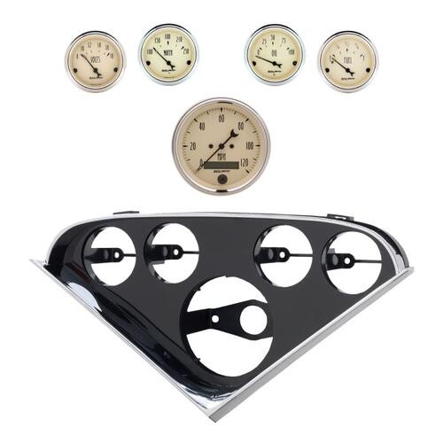 Autometer Direct Fit Dash Kit, (3 3/8" X1, 2 1/16" X4), Chevy Truck 55-59, Antique Beige, Antique Be