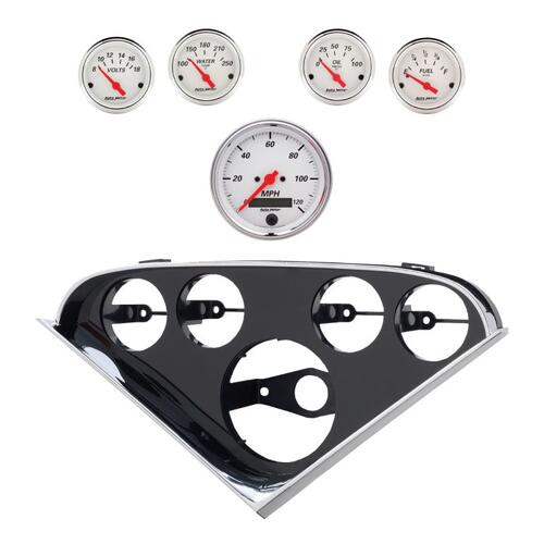 Autometer Direct Fit Dash Kit, (3 3/8" X1, 2 1/16" X4), Chevy Truck 55-59, Arctic White, Arctic Whit