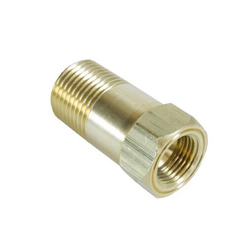 Autometer Temperature Adapter, Extended Length, Male 1/2 in. NPT to Female 5/8 in.-18, Brass, Natural, Each