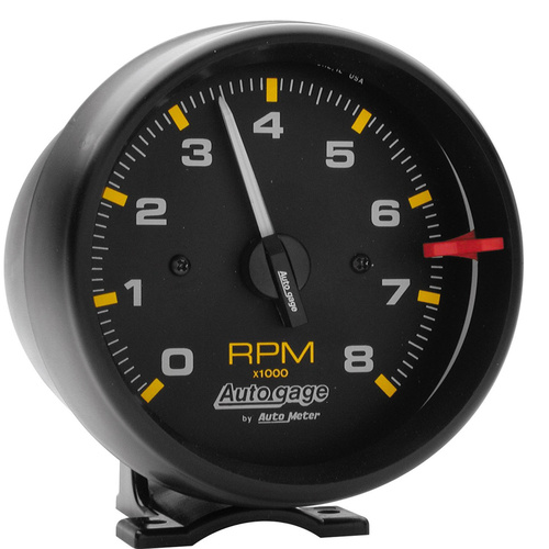 Autometer Gauge, Autogage, Tachometer, 3 3/4 in., 0-8K RPM, Pedestal, Black Dial Black CASE, Each