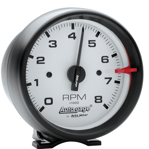 Autometer Gauge, Autogage, Tachometer, 3 3/4 in., 0-8K RPM, Pedestal, White Dial Black CASE, Each