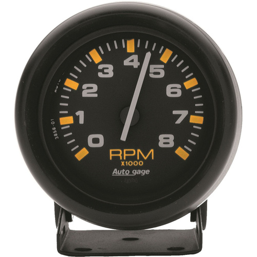 Autometer Gauge, Autogage, Tachometer, 2 3/4 in., 0-8K RPM, Pedestal, Black Dial Black CASE, Each