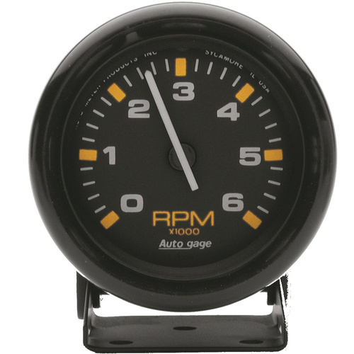 Autometer Gauge, Autogage, Tachometer, 2 3/4 in., 0-6K RPM, Pedestal, Black Dial Black CASE, Each
