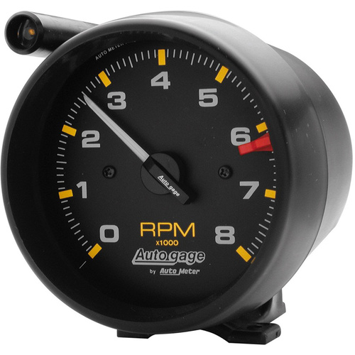 Autometer Gauge, Autogage, Tachometer, 3 3/4 in., 0-8K RPM, Pedestal W/EXT Shift Light, Black Dial Black CASE, Each
