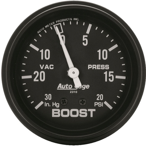 Autometer Gauge, Autogage, Vacuum/Boost, 2 5/8 in., 30 in. Hg/20psi, Mechanical, Black, Each