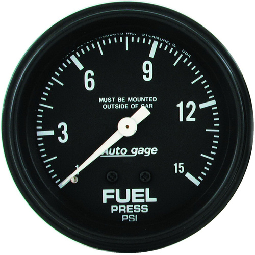 Autometer Gauge, Autogage, Fuel Pressure, 2 5/8 in. 0-15psi, Mechanical, Black, Each
