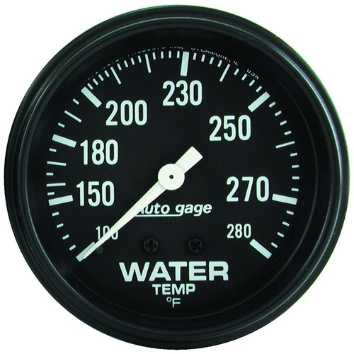 Autometer Gauge, Autogage, Water Temperature, 2 5/8 in. 100-280 Degrees F, Mechanical, Black, Each
