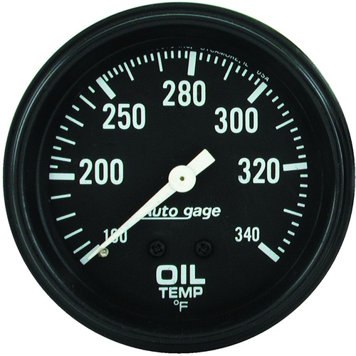 Autometer Gauge, Autogage, Oil TEMPERATURE, 2 5/8 in. 100-340 Degrees F, Mechanical, Black, Each
