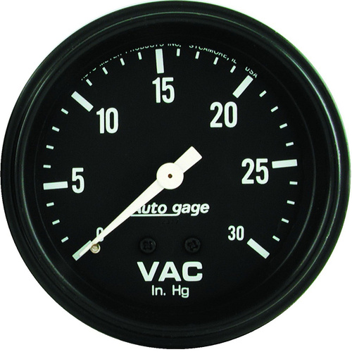 Autometer Gauge, Autogage, Vacuum, 2 5/8 in., 30 in. Hg, Mechanical, Black, Each
