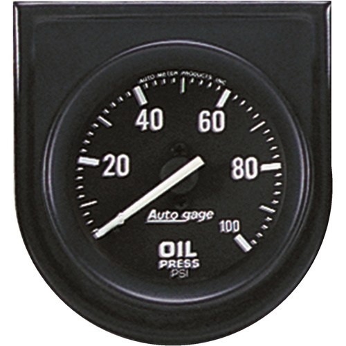 Autometer Gauge Console, Autogage, Oil Pressure, 2 in., 100psi, Black Dial, Black Bezel, Each