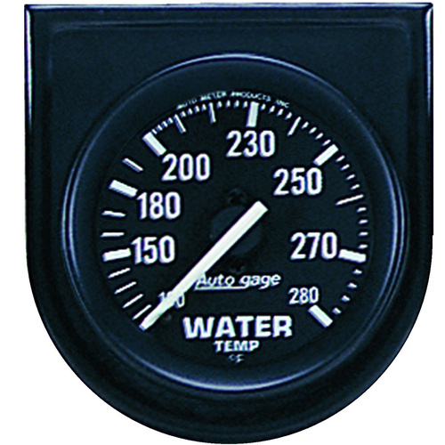 Autometer Gauge Console, Autogage, Water Temperature, 2 in., 280 Degrees F, Black Dial, Black Bezel, Each