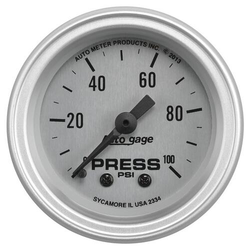Autometer Gauge Console, Pressure, 2 1/16", 100Psi, Slvr Dial, Slvr Bezel, Autogage, Auto Gage