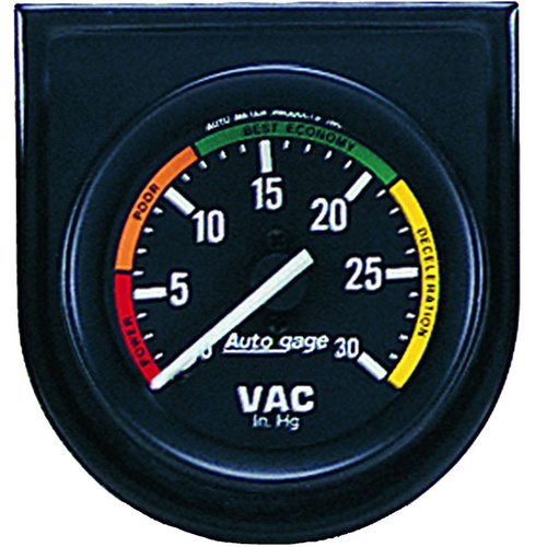 Autometer Gauge Console, Autogage, Vacuum, 2 in., 30 in. Hg, Black Dial, Black Bezel, Each