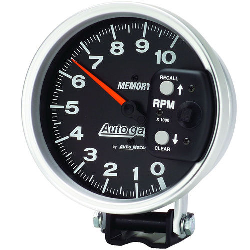 Autometer Gauge, Autogage, Tachometer, 5 in, 0-10K RPM, Pedestal w/ Peak Memory, Black, Each