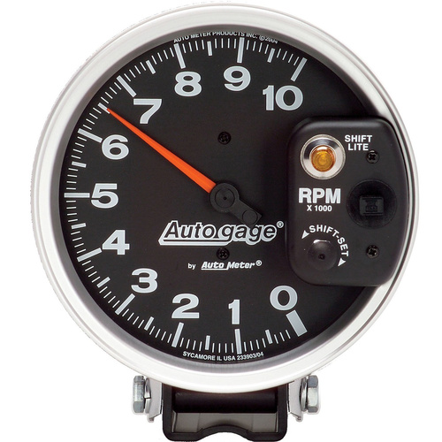 Autometer Gauge, Autogage, Tachometer, 5 in., 0-10K RPM, Pedestal w/ INT. Shift Light, Black, Each