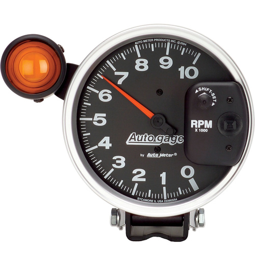 Autometer Gauge, Autogage, Tachometer, 5 in., 0-10K RPM, Pedestal w/ EXT. Shift-Lite, Black, Each