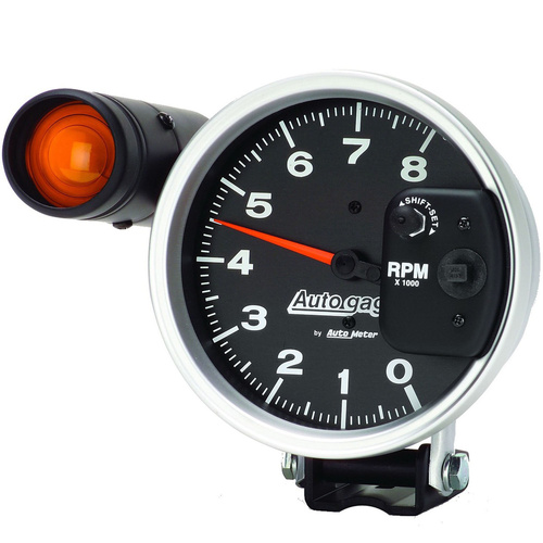 Autometer Gauge, Autogage, Tachometer, 5 in, 0-8K RPM, Pedestal w/ EXT. Shift-Lite, Black, Each
