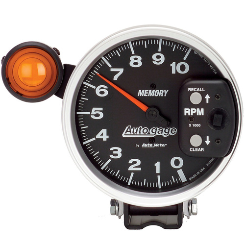 Autometer Gauge, Autogage, Tachometer, 5 in., 0-10K RPM, Pedestal w/ EXT. Shift-Lite & Memory, Black, Each