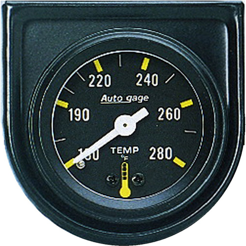 Autometer Gauge Console, Autogage, Water Temperature, 1.5 in., 280 Degrees F, Mechanical, Black Dial, Black Bezel, Each