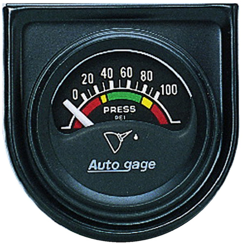 Autometer Gauge Console, Autogage, Oil Pressure, 1.5 in., 100psi, Electrical, Black Dial, Black Bezel, Each