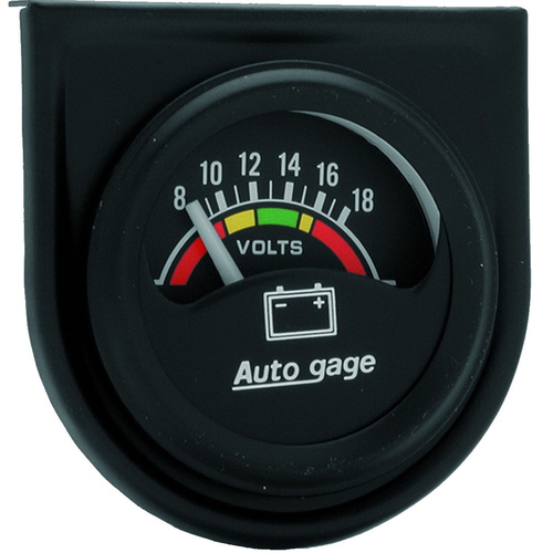 Autometer Gauge Console, Autogage, Voltmeter, 1.5 in., 18V, Black Dial, Black Bezel, Each