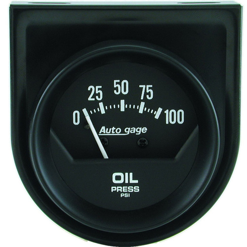 Autometer Gauge Console, Autogage, Oil Pressure, 2 in., 100psi, Mechanical, Short Sweep, Black, Each