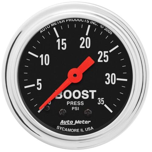 Autometer Gauge, Boost, 2 1/16", 35Psi, Mechanical, Traditional Chrome, Traditional Chrome