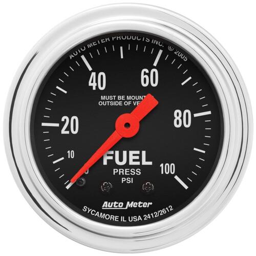 Autometer Gauge, Fuel Pressure, 2 1/16", 100Psi, Mechanical, Traditional Chrome, Traditional Chrome