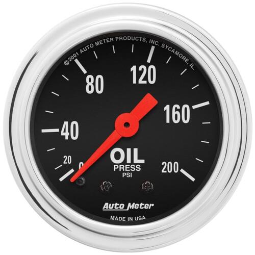 Autometer Gauge, Oil Pressure, 2 1/16", 200Psi, Mechanical, Traditional Chrome, Traditional Chrome