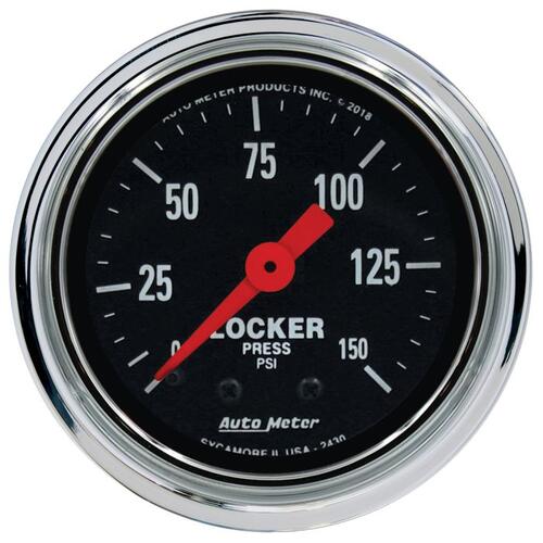 Autometer Gauge, Air Locker Press, 2 1/16", 150Psi, Mechanical, Traditional Chrome, Traditional Chro