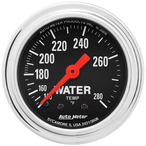 Autometer Gauge, Water Temp, 2 1/16", 140-280ºf, Mechanical, Traditional Chrome, Traditional Chrome