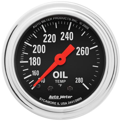 Autometer Gauge, Oil Temp, 2 1/16", 140-280ºf, Mechanical, Traditional Chrome, Traditional Chrome