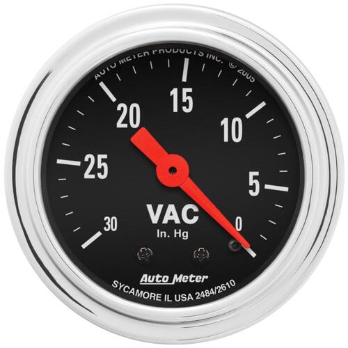 Autometer Gauge, Vacuum, 2 1/16", 30Inhg, Mechanical, Traditional Chrome, Traditional Chrome