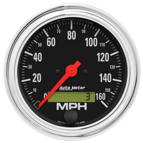 Autometer Gauge, Speedo, 3 3/8", 160Mph, Elec. Program W/ Lcd Odo, Traditional Chrome, Traditional C
