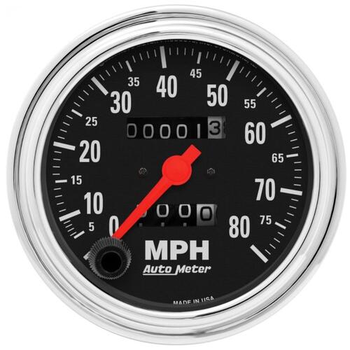 Autometer Gauge, Speedometer, 3 3/8", 80Mph, Mechanical, Traditional Chrome, Traditional Chrome