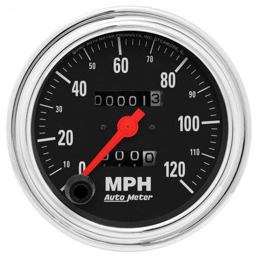 Autometer Gauge, Speedometer, 3 3/8", 120Mph, Mechanical, Traditional Chrome, Traditional Chrome