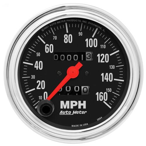 Autometer Gauge, Speedometer, 3 3/8", 160Mph, Mechanical, Traditional Chrome, Traditional Chrome