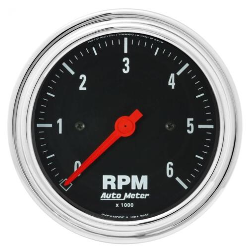 Autometer Gauge, Tachometer, 3 3/8", 6K Rpm, In-Dash, Traditional Chrome, Traditional Chrome
